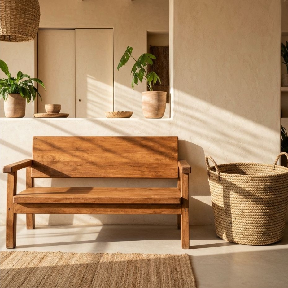 Styled living room with African furniture